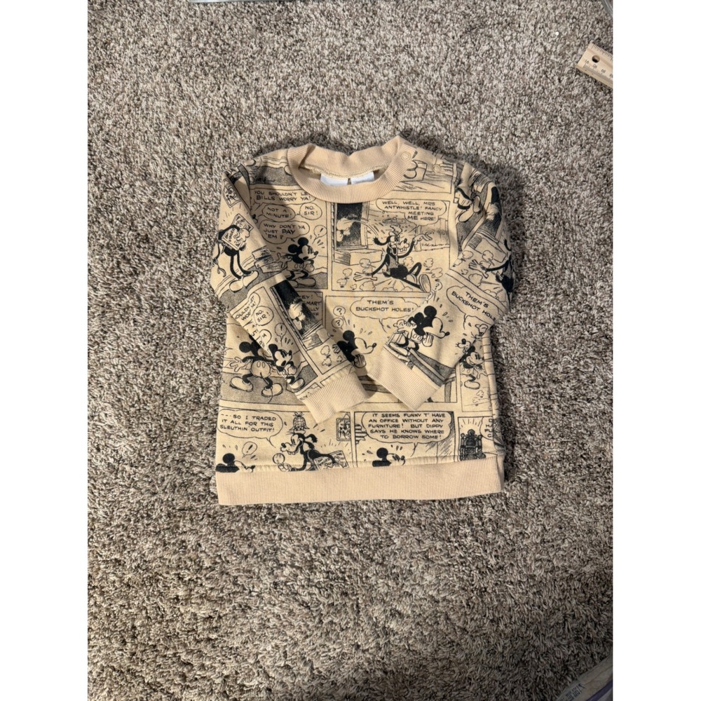 Mickey Mouse Comic Strip Sweatshirt 24 Months 24M All Over Print Beige
